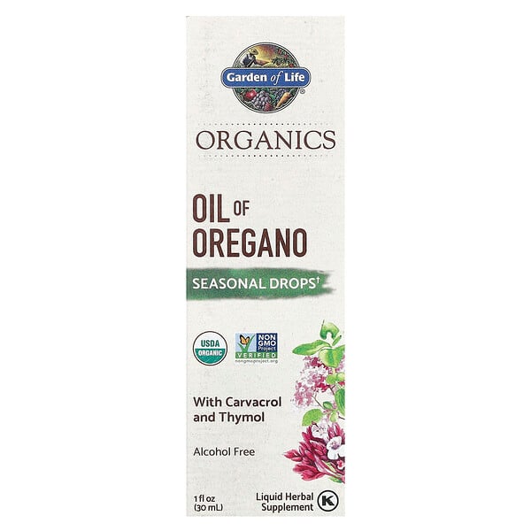 Органическое масло орегано, сезонные капли, без спирта, 1 жидкая унция (30 мл) Garden of Life