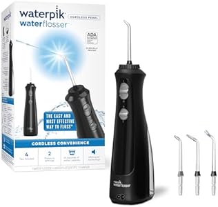 Waterpik Cordless Pearl Rechargeable Portable Water Flosser for Teeth, Gums, Braces Care and Travel with 4 Flossing Tips - ADA Accepted, WF-13 White, Packaging May Vary Waterpik