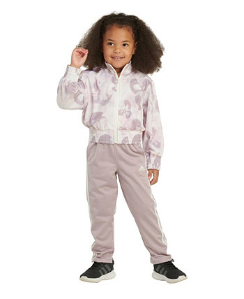 Модная трикотажная куртка и брюки с принтом для маленьких девочек, комплект из 2 предметов Adidas