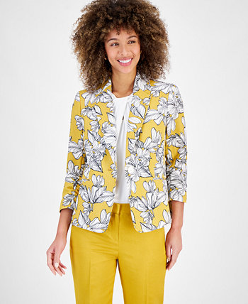 Women's Floral-Print 3/4-Sleeve Textured Jacket Kasper