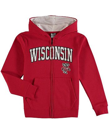 Толстовка с молнией во всю длину и аркой Big Boys Red Wisconsin Badgers с аппликацией и логотипом Stadium Athletic
