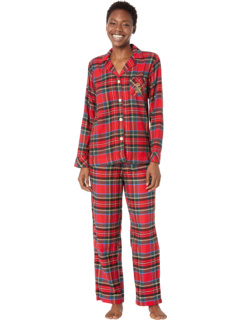 Пижамный комплект Petite с длинными рукавами и воротником-стойкой из матового твила с вырезом Ralph Lauren