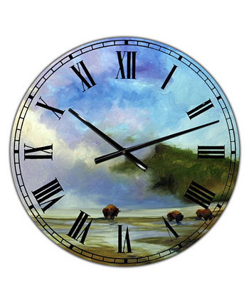 Настенные часы с большим домом у озера Йеллоустонский Буффало - 36 дюймов x 28 дюймов x 1 дюйм Designart