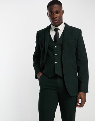 Зеленый тонкий костюмный пиджак с узором «елочка» ASOS DESIGN ASOS DESIGN