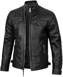 Decrum Leather Jacket Men - Real Lambskin Cafe Racer Biker Style Casual Leather Jackets For Mens Decrum