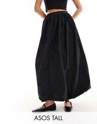 ASOS DESIGN Tall taffeta bubble hem maxi skirt in black ASOS Tall