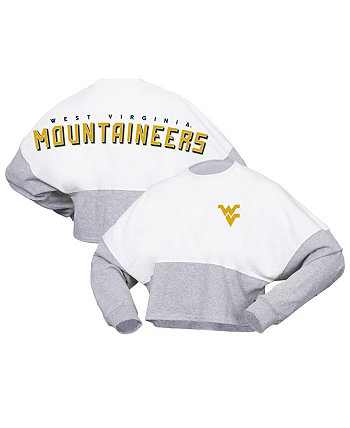 Women's White West Virginia Mountaineers Heather Block Cropped Long Sleeve Jersey T-shirt Spirit Jersey