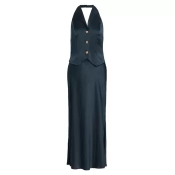 Estella Satin Silk Waistcoat Midi-Dress RIXO