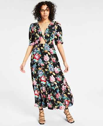 Women's Printed Twist-Front Cut-Out Tiered Keyhole Midi Dress, Created for Macy's LEYDEN