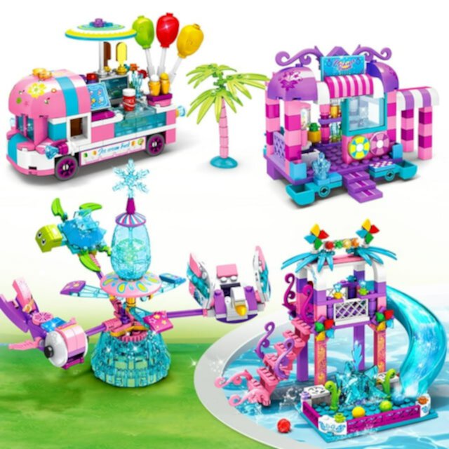 HogoKids Girls Ice Cream Truck Building Block Kit, Princess Water Park Slide Toys for Kids Girls Boys Aged 6-10 Years Old, 638pcs HogoKids