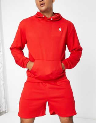 South Beach ribbed snap hoodie in red SOUTH BEACH