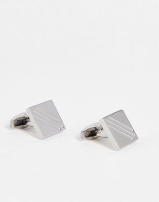 Серебряные квадратные запонки ASOS DESIGN из нержавеющей стали с линейными деталями ASOS DESIGN