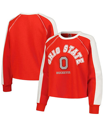 Women's Scarlet Ohio State Buckeyes Blindside Raglan Cropped Pullover Sweatshirt Gameday Couture