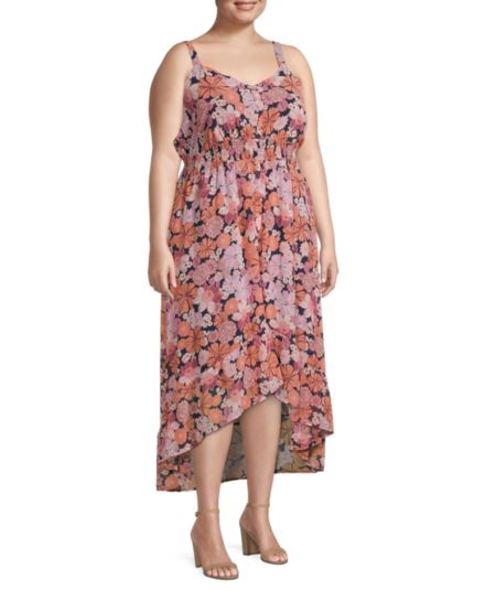 Платье миди с высоким вырезом и цветочным принтом большого размера Mary & Mo