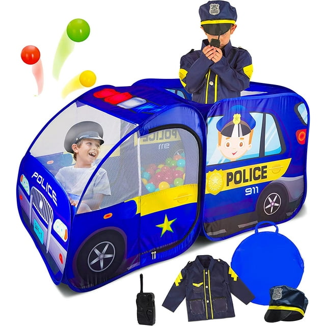 Kiddey Police Car Pop Up Play Tent with Siren Sounds & Police Officer Costume - Indoor & Outdoor Adventure for Kids Kiddzery