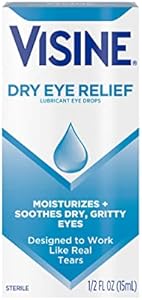 Visine Dry Eye Relief Lubricant Eye Drops (Капли) to Moisturize and Soothe Irritated, Gritty and Dry Eyes, Designed to Work Like Real Tears, Polyethylene Glycol 400, Twin Pack, 2 x 0.5 fl. oz (Унции) Visine