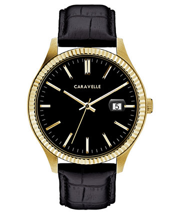Мужские черные кожаные часы с ремешком 41мм Caravelle