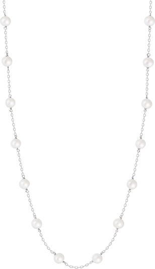 Ожерелье Station с культивированным пресноводным жемчугом толщиной 6–7 мм из стерлингового серебра с родиевым покрытием Splendid Pearls