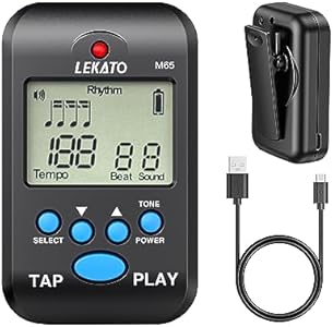 LEKATO Digital Metronome, Rechargeable LCD Electronic Mini Metronome, Human Voice, Clip on,10 Beat Sounds, Volume Adjustable, Portable M65 Metronome for Piano, Guitar, Flute, Violin, Drum (black) LEKATO