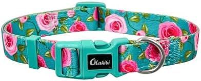 Basic Dog Collar, Daisy Floral Pattern, Soft and Durable Polyester Material, Adjustable Length, for Puppy Dogs.(Extra Small, Black Daisy) Olahibi