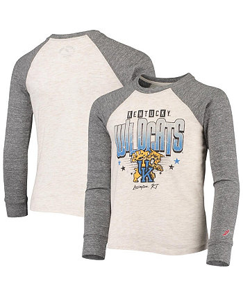 Big Boys Heathered Gray Distressed Kentucky Wildcats Baseball Tri-Blend Raglan Long Sleeve T-shirt League Collegiate Wear