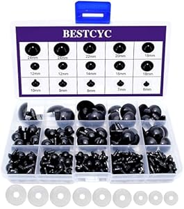 BESTCYC 1box(154pcs) 6/7/8/9/10/12/14/16/18/20/22/24mm Black Solid Plastic Safety Eyes Craft Safety Eyes DIY Eyes with Washers for Teddy Bear Doll Plush Animal Puppet Crafts BESTCYC