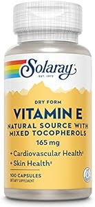 Solaray Vitamin E, Dry 200 IU w/Mixed Tocopherols | Healthy Cardiac Function & Skin Health Support | 100ct Solaray