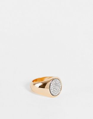 ASOS DESIGN signet ring with diamante detail in gold tone ASOS DESIGN