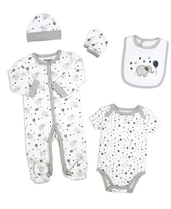Baby Boy and Baby Girl Elephants and Balloons 5 Piece Layette Set Tendertyme
