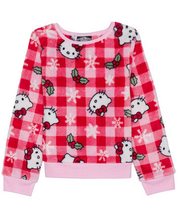 Рождественский клетчатый плюшевый пуловер с длинными рукавами для маленьких девочек Hello Kitty