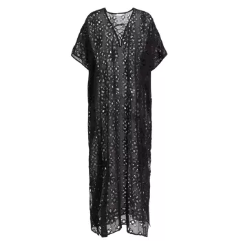 Eyelet Lace-Up Maxi Cover-Up Kaftan Johnny Was