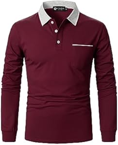 Polo Shirt for Men Long Sleeve Casual Basic Classic Golf Sport Cotton T-Shirt with Pocket STTLZMC