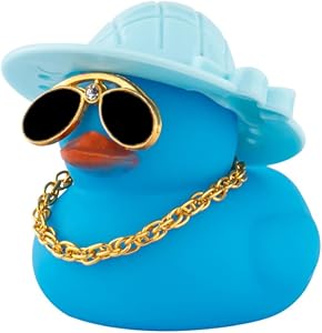 wonuu Car Dashboard Rubber Duck Ornament, Car Decoration Colour Ducks Accessories with Mini Hat Necklace and Sunglasses, G-Brown-Top Hat Wonuu