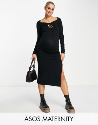 Черное трикотажное платье миди с перекрещенными лямками ASOS DESIGN Maternity ASOS Maternity