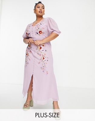 Hope & Ivy Plus Mila embroidered dress in pink Hope & Ivy Plus