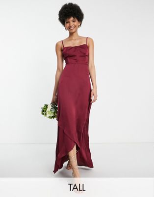 Атласное платье-комбинация ягодного цвета TFNC Tall Bridesmaid TFNC