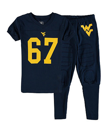 Молодежный комплект футбольной пижамы West Virginia Mountaineers темно-синего цвета для мальчиков Wes & Willy