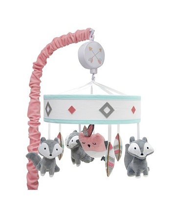 Little Spirit Coral/Mint Southwest Fox & Owl Musical Baby Crib Mobile Lambs & Ivy