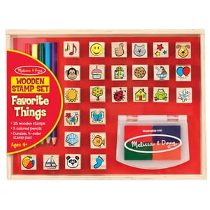 Melissa & Doug Wooden Stamp Set, Favorite Things - 26 Wooden Stamps, 4-Color Stamp Pad Melissa & Doug