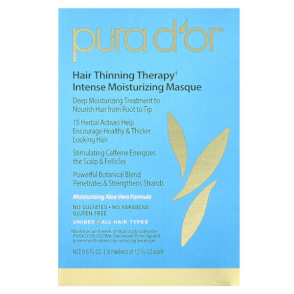 Hair Thinning Therapy, Интенсивная увлажняющая маска, 8 пакетиков по 1,2 жидких унции каждый PURA D'OR