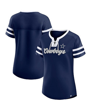 Женская темно-синяя футболка на шнуровке Dallas Cowboys Original State Fanatics
