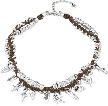 Ожерелье-ожерелье-ошейник с подвеской в виде пляжа Deep Sea из кожи с серебряным покрытием UNODE50