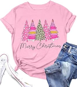 Christmas Tree Shirt for Women Merry Christmas Printed T-Shirts Short Sleeve Holiday Tee Xmas Gift Tops PECHAR