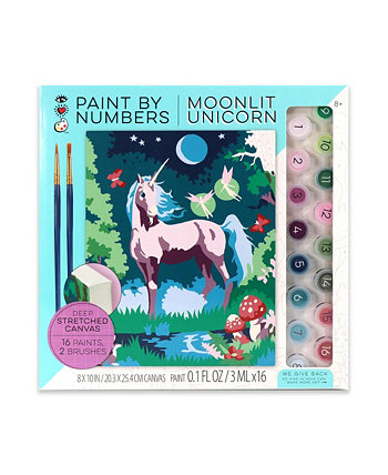 iHeartArt Paint by Number Moonlit Unicorn Stretched Canvas Set, 19 Piece Bright Stripes