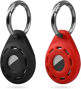 Geiomoo Silicone Case for Tile Sticker (2024) and Air Tag Tracker, Soft Flexible Scratch Resistant Protective Cover with Carabiner (Black+Red) Geiomoo