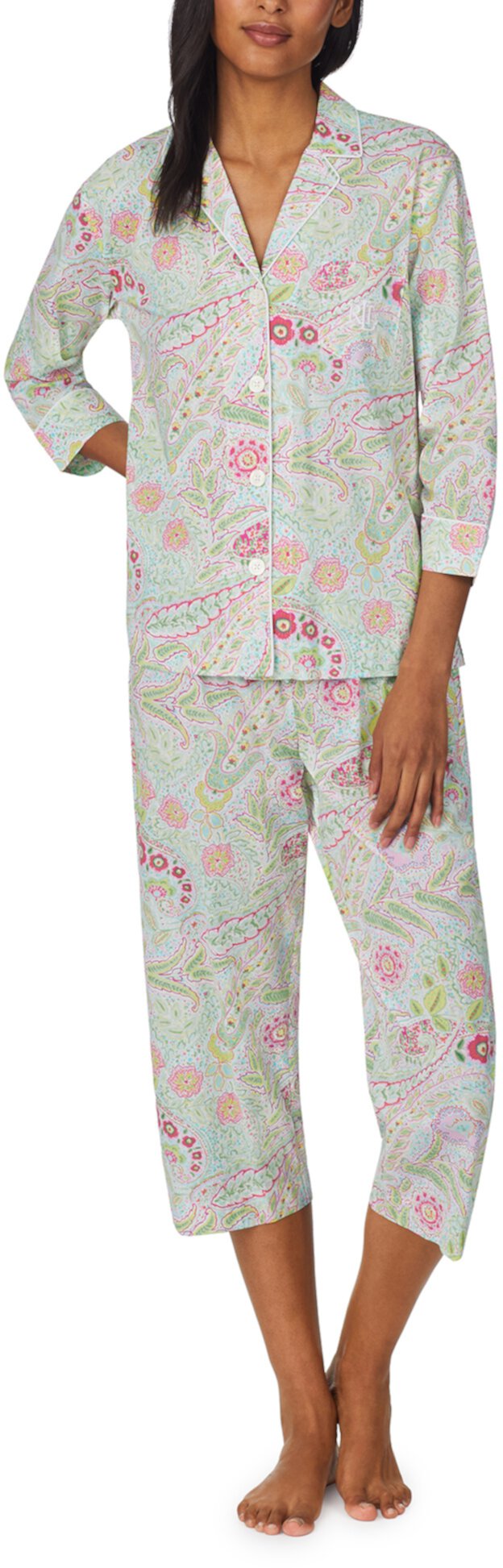 Пижамный комплект из капри с рукавом 3/4 и воротником-стойкой Ralph Lauren