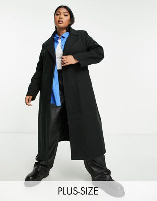Черное удлиненное пальто с поясом QED London Plus QED London Plus
