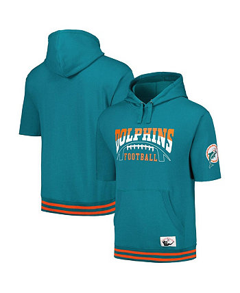 Мужской пуловер с капюшоном с короткими рукавами Aqua Miami Dolphins перед игрой Mitchell & Ness