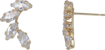 Серьги-гвоздики Marquis с фианитами из 10-каратного золота с цирконами CANDELA JEWELRY