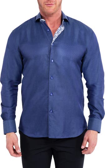 Einstein Classic Dot Blue Contemporary Fit Button-Up Shirt Maceoo